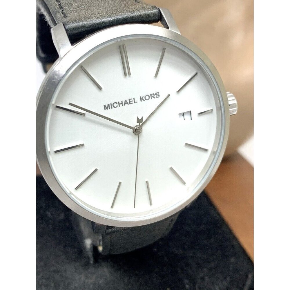 Michael Kors Men's Watch MK8674 Blake Quartz Silver Dial Black Leather Band 42mm